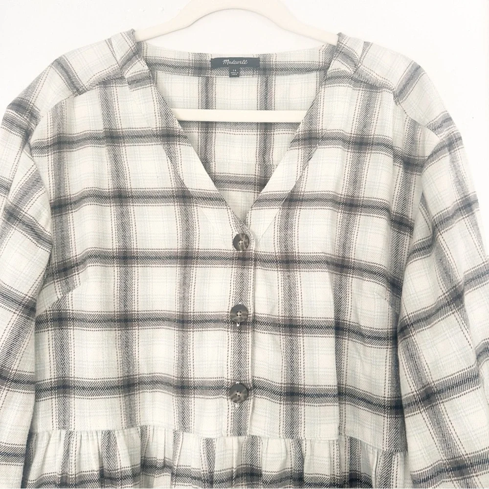 Madewell Flannel Button-Front Cotton Midi Dress Celestial Blue 14 - Picture 5 of 11